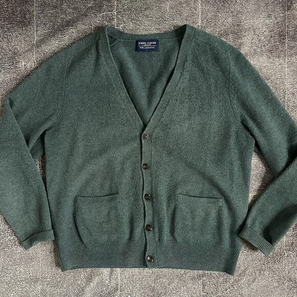 Mens Joseph Turner Yorkshire Teal 100% Lambswool Button Up Cardigan Sweater Sz L - Picture 1 of 5